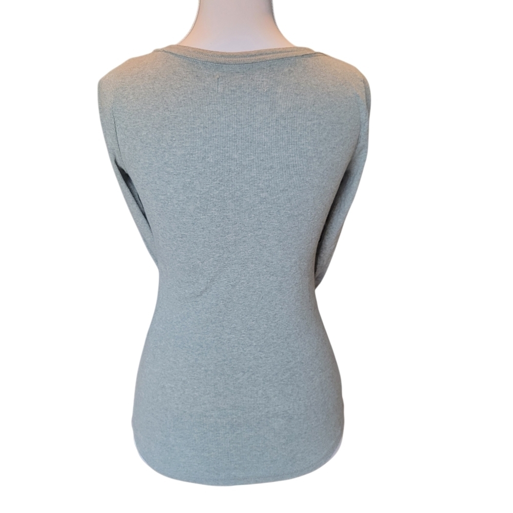 Abercrombie & Fitch Gray Ribbed Long Sleeve Henley Top With Crochet Detail - Picture 6 of 9